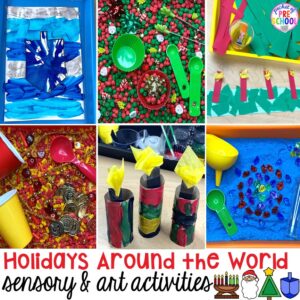 Holidays Around the World art and sensory activities for preschool, pre-k, and kindergarten.