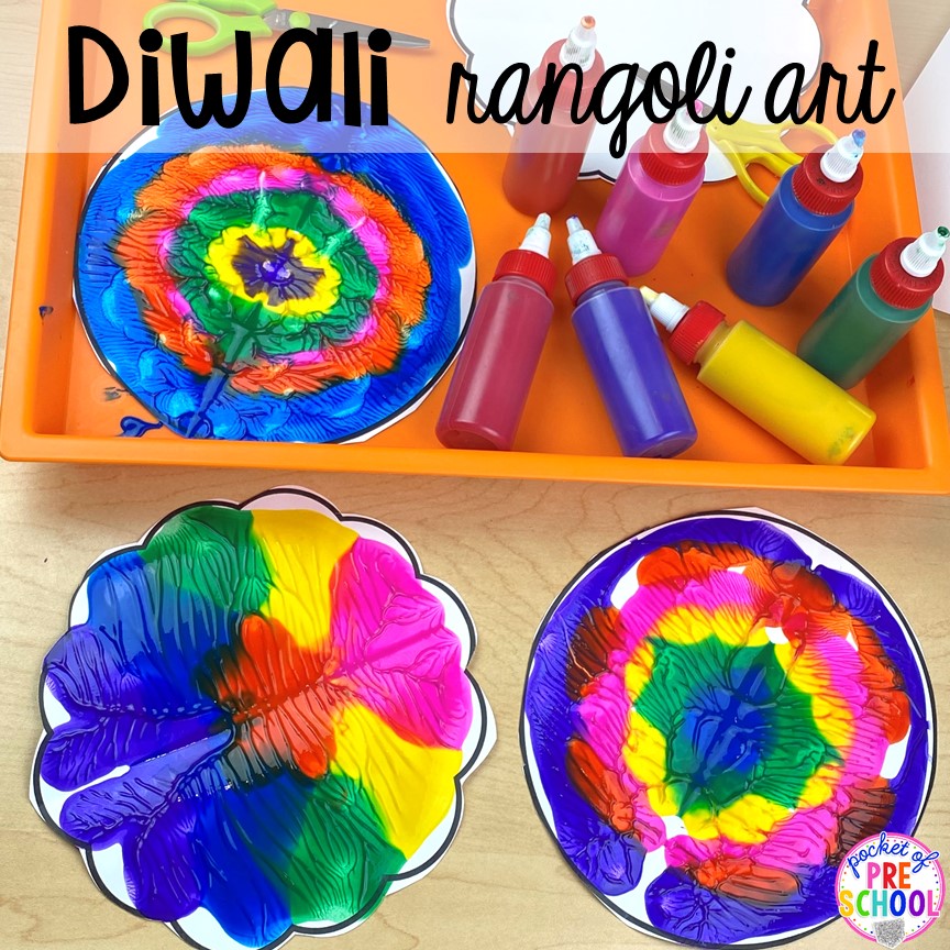 Diwali rangoli smash art - preschool, pre-k, and kindergarten kiddos will love making the symmetrical designs.