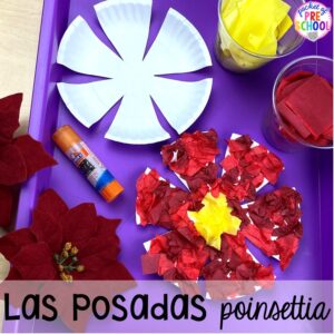 Las Posadas poinsettia art plus more art activities for holidays around the world theme. Perfect for preschool, pre-k, and kindergarten.