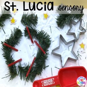 Saint Lucia Sensory bin plsu more sensory bins for a holiday around the world theme.