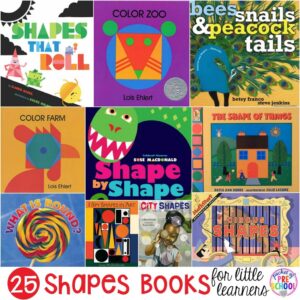Giant 2D shape book list for preschool, pre-k, and kindergarten.