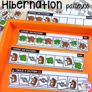 Hibernantion pattern game!Plus hibernation centers and activities for preschool, pre-k, and kindergarten. #hibernantiontheme #wintertheme #preschool #prek #kindergarten