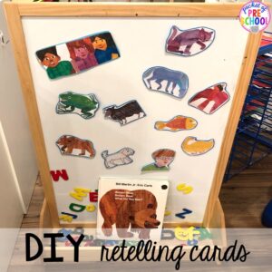 How to make DIY story retelling cards for circle time. Read aloud and circle time ideas to make it fun and engaging. #circletime #readaloud #retelling #preschool #prek #kindergarten
