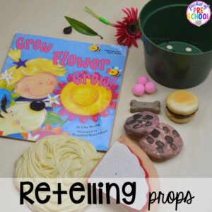 Retell a book with props at circle time! Read aloud and circle time ideas to make it fun and engaging. #circletime #readaloud #retelling #preschool #prek #kindergarten