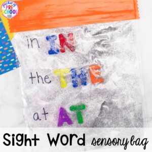Sight word sensory bag! How to make literacy sensory bags (name sensory bag, letter sensory bag, sight word sensory bag). Preschool, pre-k, and kindergarten friends will love them! #sensorybags #gelbags #nameactivity #letteractivity #sighwordactivity
