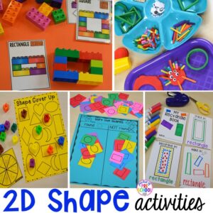 2D shape activities and centers for preschool, pre0k, and kindergarten.