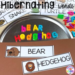 Hibernantion word work. Plus hibernation centers and activities for preschool, pre-k, and kindergarten. #hibernantiontheme #wintertheme #preschool #prek #kindergarten