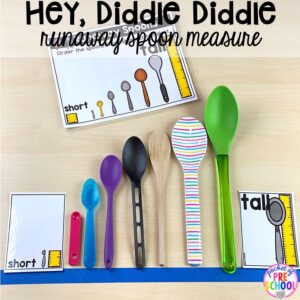 Hey Diddle Diddle measure! Favorite Nursery Rhyme activities and centers for preschool, pre-k, and kindergarten. #nurseryrhymes #preschool #prek #kindergarten