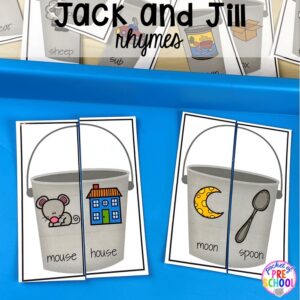 Jack and JIll rhyme puzzles! Favorite Nursery Rhyme activities and centers for preschool, pre-k, and kindergarten. #nurseryrhymes #preschool #prek #kindergarten