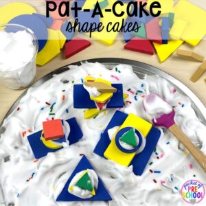 Pat-A-Cake shape cakes! Favorite Nursery Rhyme activities and centers for preschool, pre-k, and kindergarten. #nurseryrhymes #preschool #prek #kindergarten