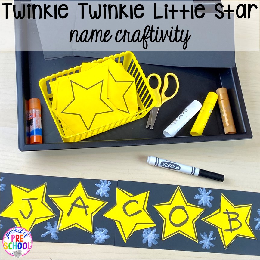 Twinkle Twinkle name craft! Favorite Nursery Rhyme activities and centers for preschool, pre-k, and kindergarten. #nurseryrhymes #preschool #prek #kindergarten