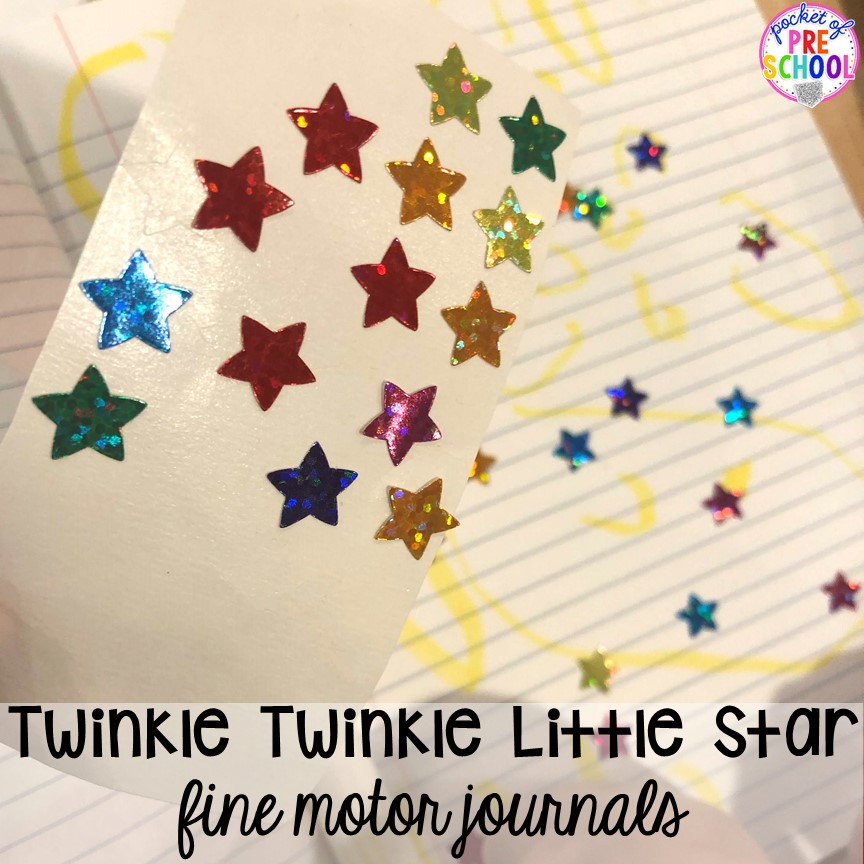 Twinkle Twinkle fine motor journal! Favorite Nursery Rhyme activities and centers for preschool, pre-k, and kindergarten. #nurseryrhymes #preschool #prek #kindergarten