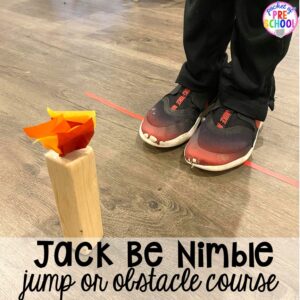 Jacke Be Nimble jump! Favorite Nursery Rhyme activities and centers for preschool, pre-k, and kindergarten. #nurseryrhymes #preschool #prek #kindergarten