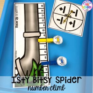 Itsy Bitsy Spider math game! Favorite Nursery Rhyme activities and centers for preschool, pre-k, and kindergarten. #nurseryrhymes #preschool #prek #kindergarten