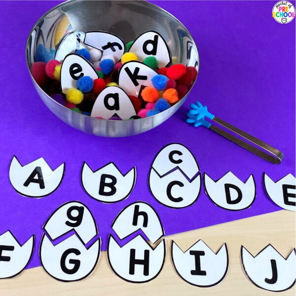 Nursery Rhymes capital and lowercase letter sorting activity plus 15 more nursery rhyme activities for your preschool, pre-k, and kindergarten students.