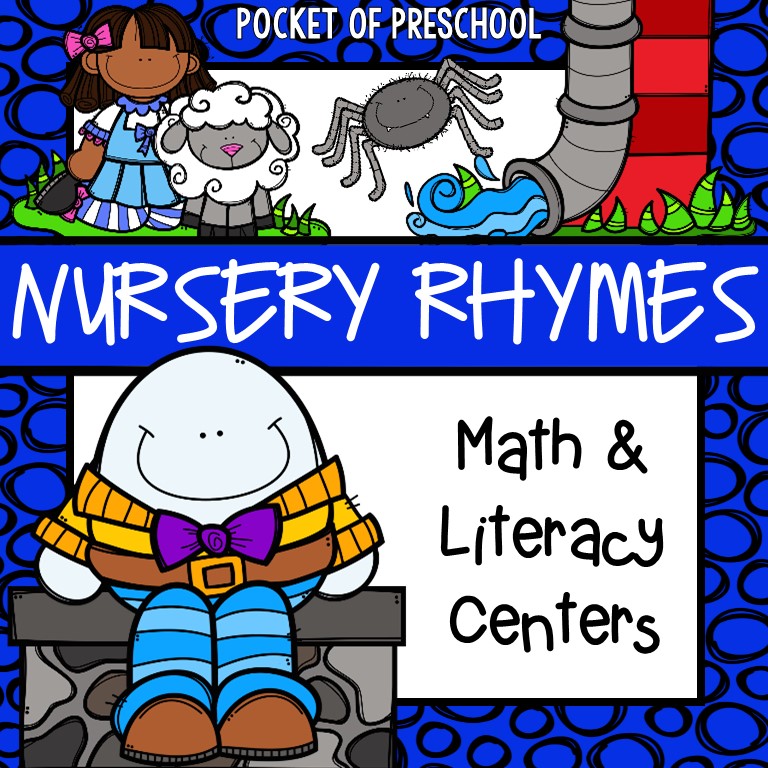 Nursery Rhymes Math and Literacy Centers pack for preschool, pre-k, and kindergarten students.
