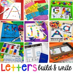 Alphabet letter mats - build the letter and write it! Easy way to make learning letters and handwriting fun for preschool, pre-k, and kindergarten #letters #alaphabet #handwriting #preschool #prek #kindergarten