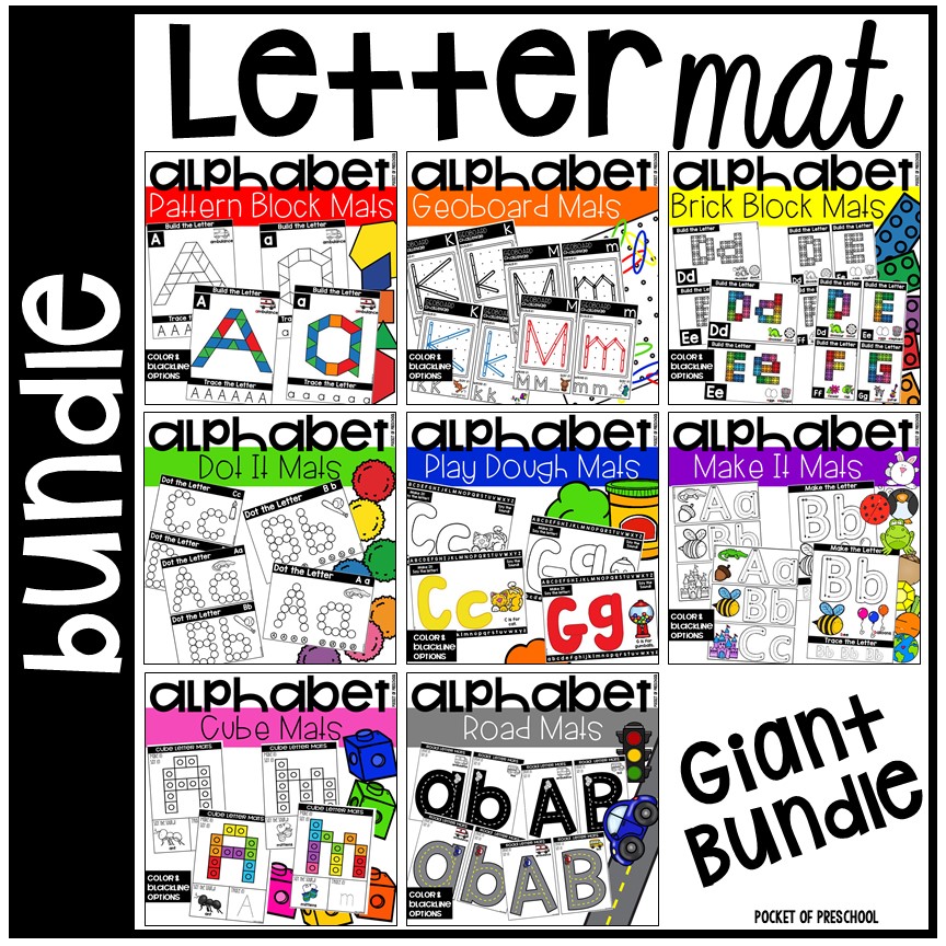 Letter Alphabet Mat bundle with 9 different letter mat sets for preschool, pre-k, and kindergarten!