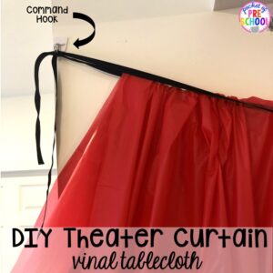 DIY curtains for the theater! How to change the dramatic play center into a Fairy Tale Theater for a fairy tale theme or reading theme. #dramaticplay #pretendplay #preschool #prek #kindergarten