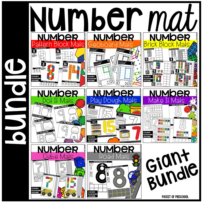 Number Mat bundle with 9 different number mat sets for preschool, pre-k, and kindergarten! 
