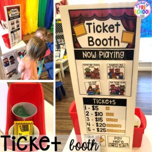 Ticket booth! How to change the dramatic play center into a Fairy Tale Theater for a fairy tale theme or reading theme. #dramaticplay #pretendplay #preschool #prek #kindergarten