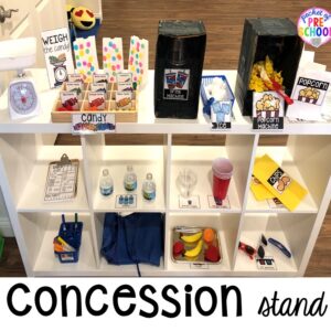 Concession Stand! How to change the dramatic play center into a Fairy Tale Theater for a fairy tale theme or reading theme. #dramaticplay #pretendplay #preschool #prek #kindergarten