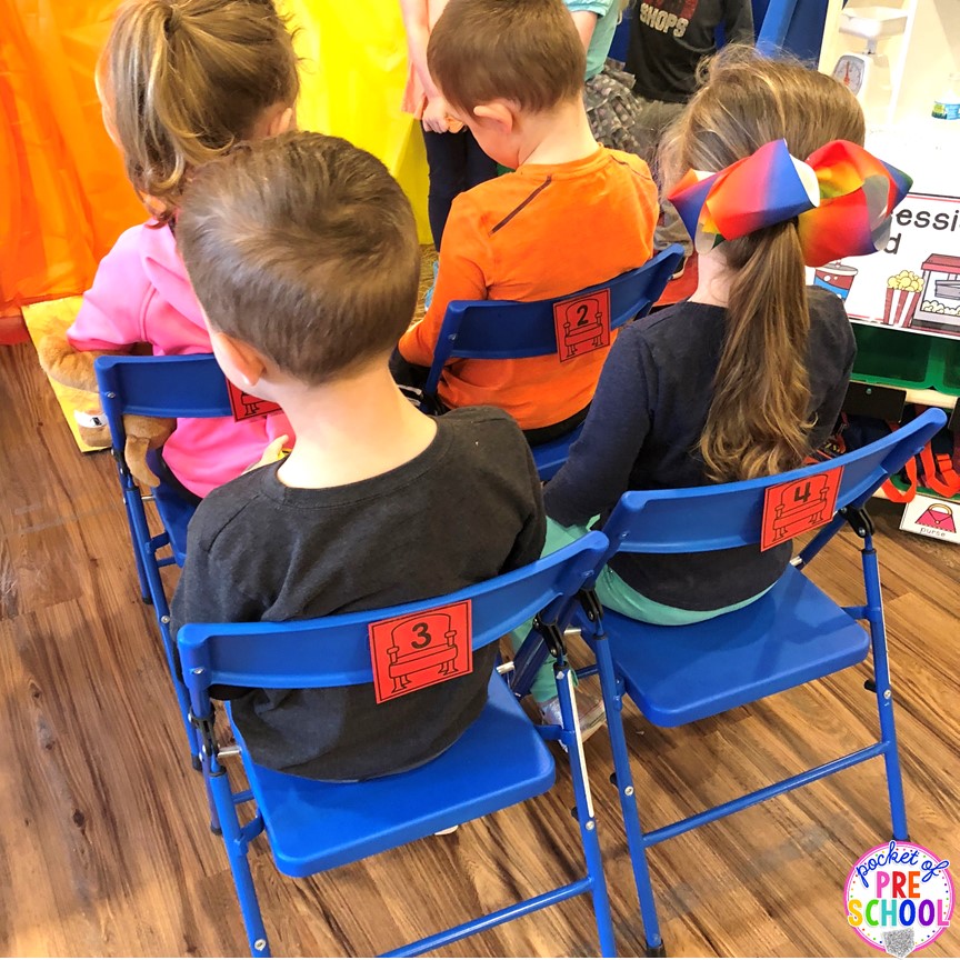 The audience! How to change the dramatic play center into a Fairy Tale Theater for a fairy tale theme or reading theme. #dramaticplay #pretendplay #preschool #prek #kindergarten 