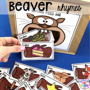 Beaver rhyme time! plus more pond theme activities and centers for preschool, pre-k, and kindergarten. #preschool #prek #pondtheme