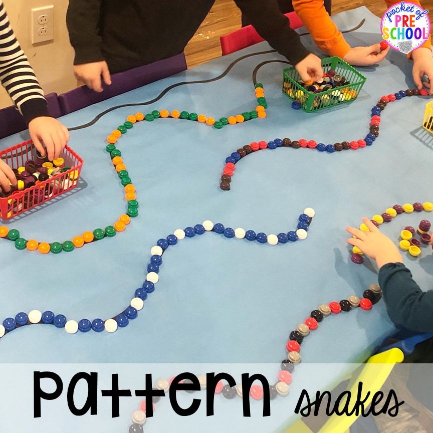 Pattern snacks with manipulatives! plus more pond theme activities and centers for preschool, pre-k, and kindergarten. #preschool #prek #pondtheme