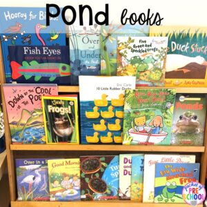 Pond books plus more pond theme activities and centers for preschool, pre-k, and kindergarten. #preschool #prek #pondtheme