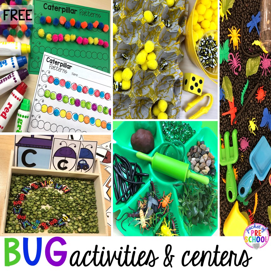 Bug activities and bug centers for preschool, pre-k, and kindergarten classrooms. #bugtheme #kindergarten #preschoolr