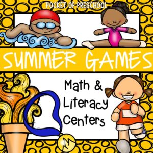 Have a summer games theme in your preschool, pre-k, or kindergarten classroom while learning math and literacy skills.