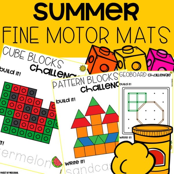 Summer Fine Motor Math Mats for Preschool, Pre-K, and Kindergarten