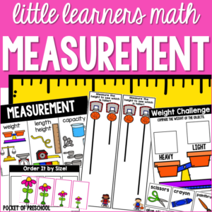 Measurement book list for preschool, pre-k, and kindergarten. Perfect for a math unit or measurement lesson. #measurementlesson #booklist # mathunit
