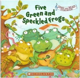 five green and speckled frogs 1