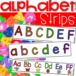 Free alphabet strips for games and learning in the preschool, pre-k, or kindergarten room.