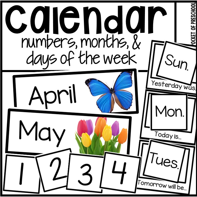 Calendar Numbers, Months, and Days of the Week with Real Photographs -  Pocket of Preschool
