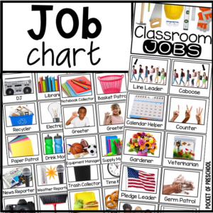 Real image job chart for your preschool, pre-k, or kindergarten room.