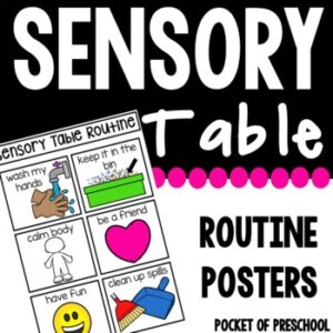 Routine posters for the sensory table to guide preschool, pre-k, or kindergarten students.