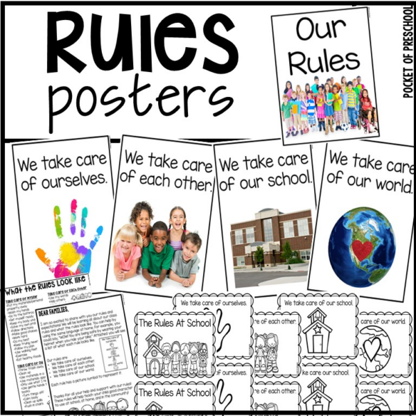 Real image rules posters for your preschool, pre-k, or kindergarten room.