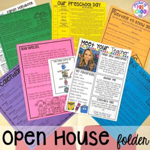 Open house folder! Open house ideas, hacks, & freebies for preschool, pre-k, and kindergarten. Plus some first day of school printables too. #preschool #prek #openhouse