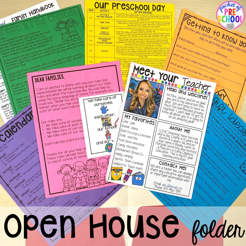 Open house folder! Open house ideas, hacks, & freebies for preschool, pre-k, and kindergarten. Plus some first day of school printables too. #preschool #prek #openhouse