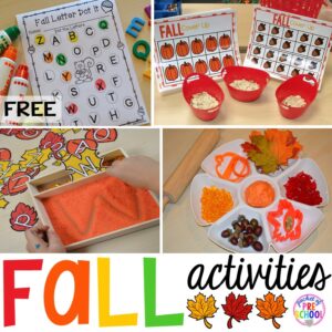 Fall themed math, literacy, fine motor, and sensory activities for little learners.