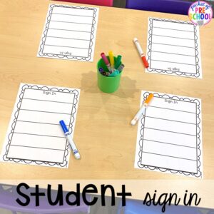 Student sign in at open house! Open house ideas, hacks, & freebies for preschool, pre-k, and kindergarten. Plus some first day of school printables too. #preschool #prek #openhouse