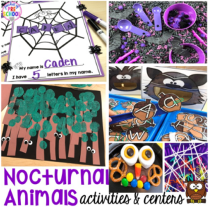 Nocturnal Animals book list for preschool, pre-k, and kindergarten. Perfect for an animal theme or science unit. #animaltheme #booklist #scienceunit #childrensbooklist
