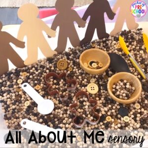 All about me sensory table! All about me activities for back to school or anytime during the year. Perfect for preschool, pre-k, or kindergarten. #allaboutme #diversity #backtoschool