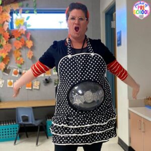 There was an old lady who swallowed a bat Halloween costume plus 25 more adorable and easy Halloween costumes for teachers. #preschool #prek #kindergarten #teachercostume #Halloweenteachercostumes