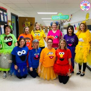 Sesame Street Halloween costume plus 25 more adorable and easy Halloween costumes for teachers. #preschool #prek #kindergarten #teachercostume #Halloweenteachercostumes