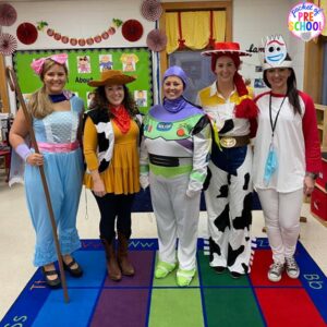 Toy Story Halloween costume plus 25 more adorable and easy Halloween costumes for teachers. #preschool #prek #kindergarten #teachercostume #Halloweenteachercostumes