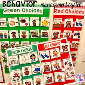 Green and Choices behavior management system plus more classroom management tips for preschool, pre-k, and kindergarten. #classroommanagement #preschool #prek #kindergarten